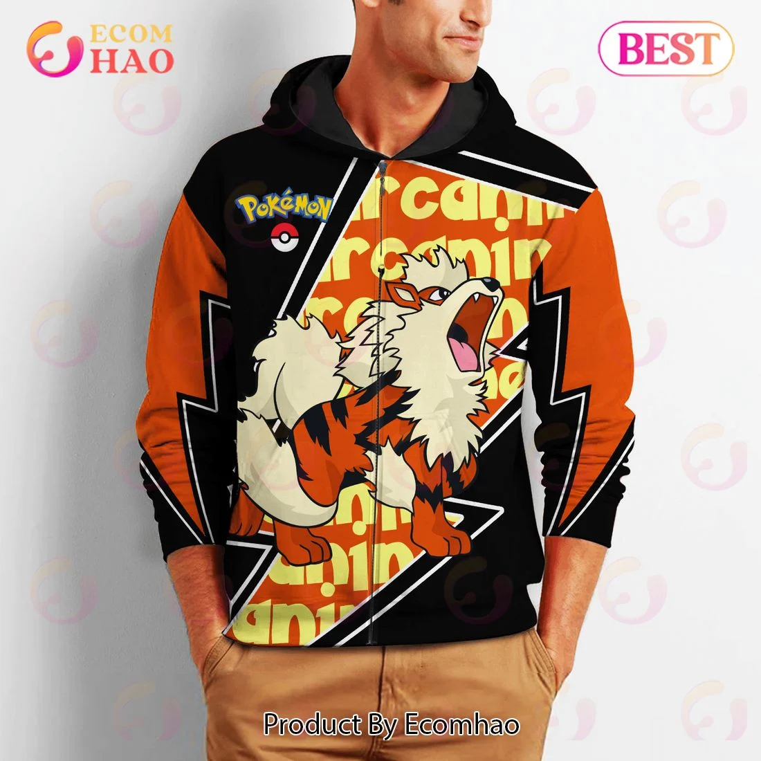 Arcanine Zip Hoodie Costume Pokemon, Zip Hoodie, Man – Women, Warm, Premium Quality HZ0501