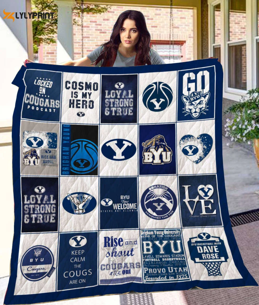 BYU Cougars Quilt Blanket For Fans Home Decor Gift , Soft Quilt, King Size, All Season Cozy Quilt QB0901