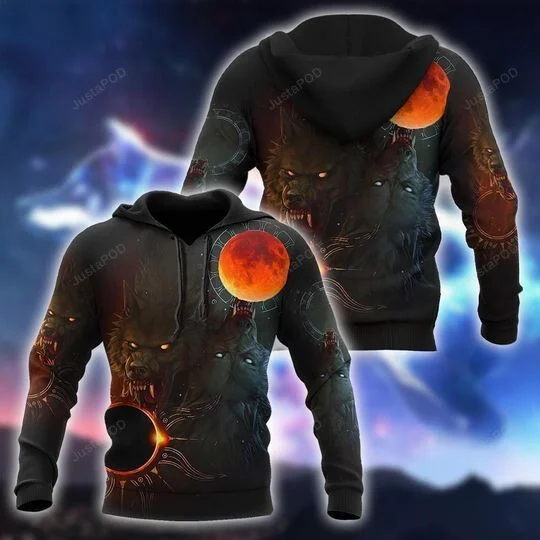 Wolf And Sun Black 3D All Over Printed Hoodie, Zip- Up Hoodie HZ0501