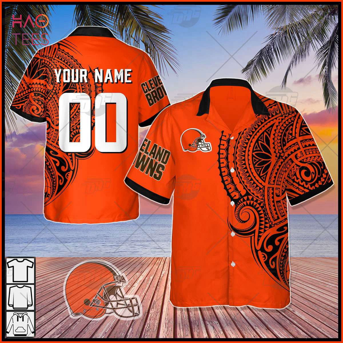 Personalize NFL Cleveland Browns Polynesian Tattoo Design Hawaiian Shirt HW0601