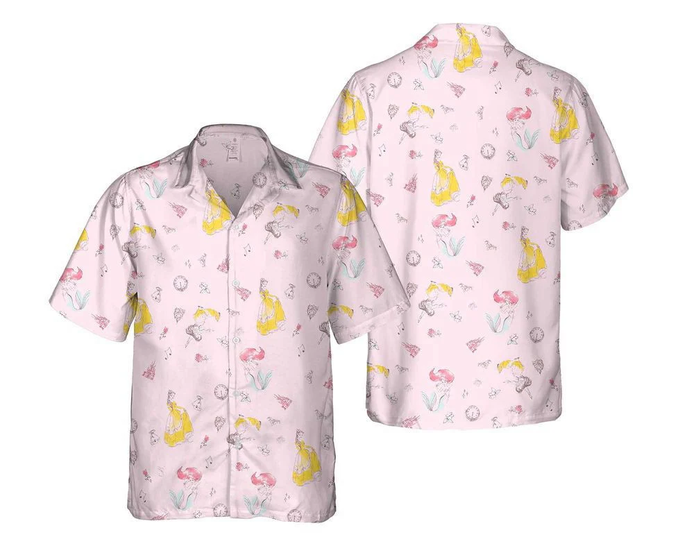 Bella Ariel Cinde Disney Princess Sketch Art Hawaiian Shirt, For Men And Women HW0601