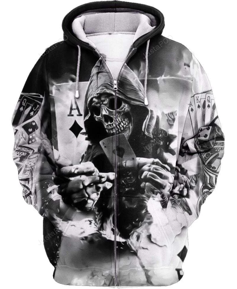 Black And White Skull With Ace 3D All Print Hoodie, Zip- Up Hoodie HZ0501