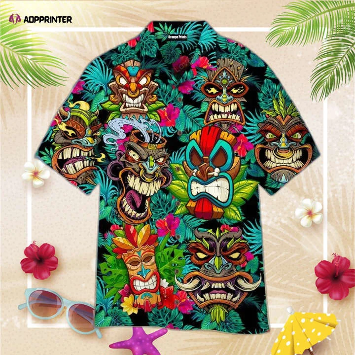 Beach Shirt Aloha Tiki Floral Hawaiian Shirt, Hawaiian Shirt Vintage Floral, For Men Women HW0601