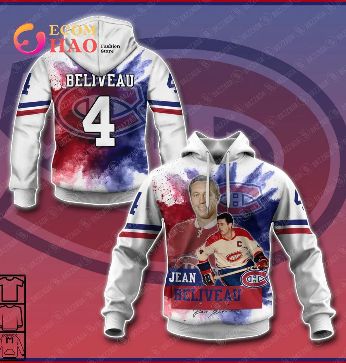 3D Hoodie Jean Beliveau 4 Montreal Canadiens, Zip Hoodie, Man - Women, Warm, Premium Quality HZ0501