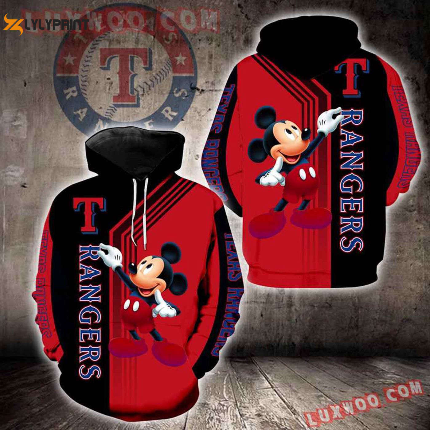 Texas Rangers Mickey Mouse Pullover Hoodie AOP Shirt Cozy Fan Gear for Baseball Enthusiasts HZ0501