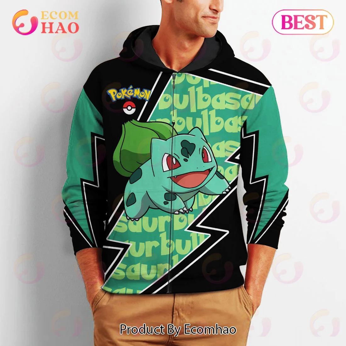 Bulbasaur Zip Hoodie Costume Pokemon, Zip Hoodie, Man – Women, Warm, Premium Quality HZ0501