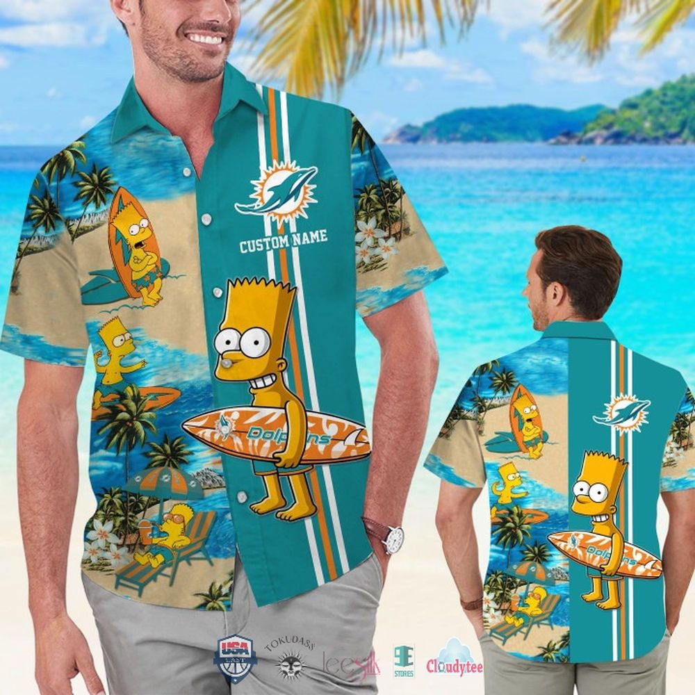 Custom Name Miami Dolphins Bart Simpson Hawaiian Shirt HW0601