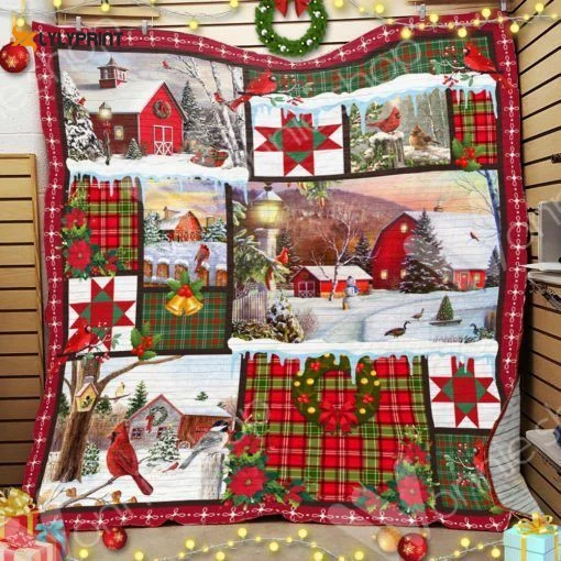Farmhouse Christmas 3D Customized Quilt , Soft Quilt, King Size, All Season Cozy Quilt QB0901