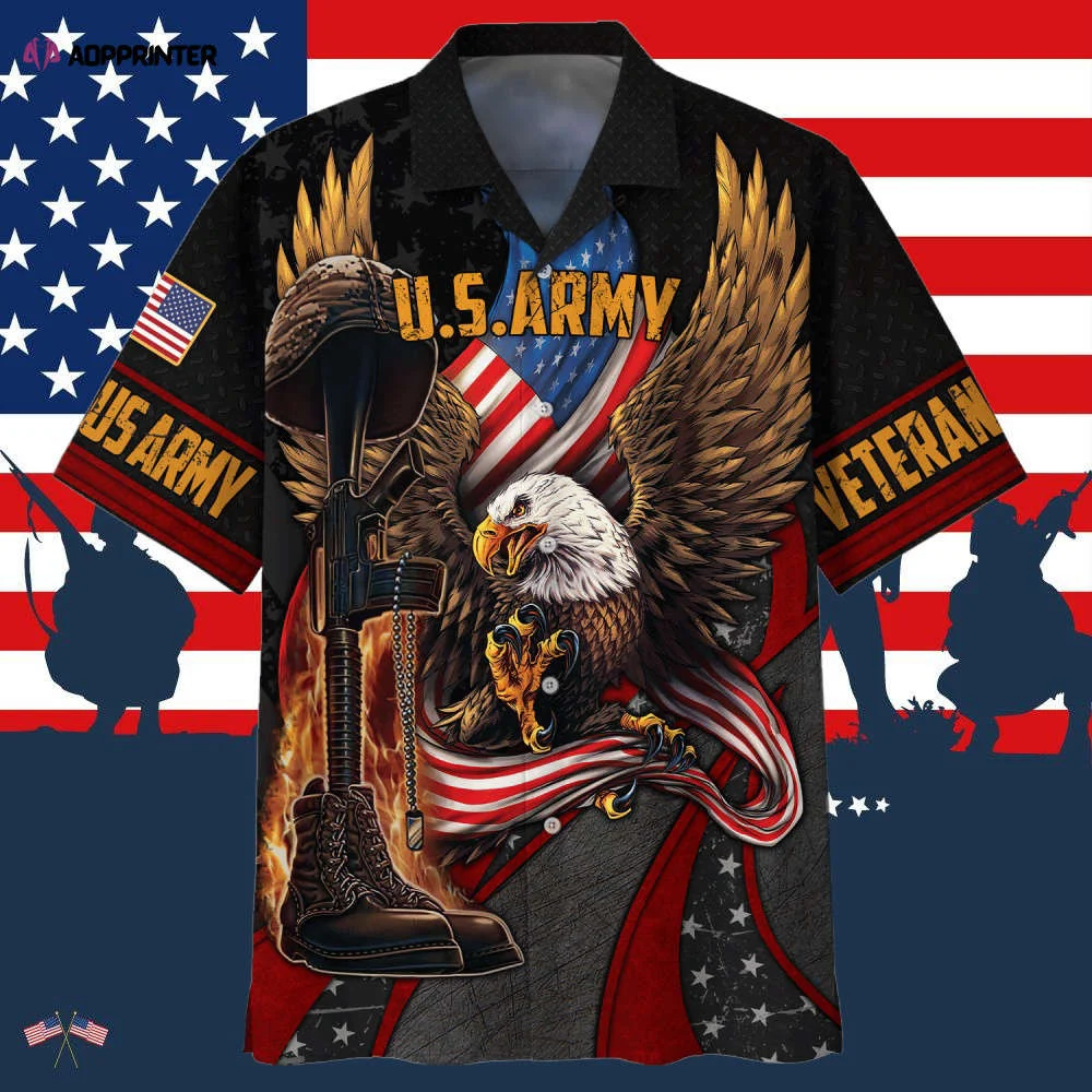 Eagle U.S. Army Veteran Red Black Hawaiian Shirt HW0601