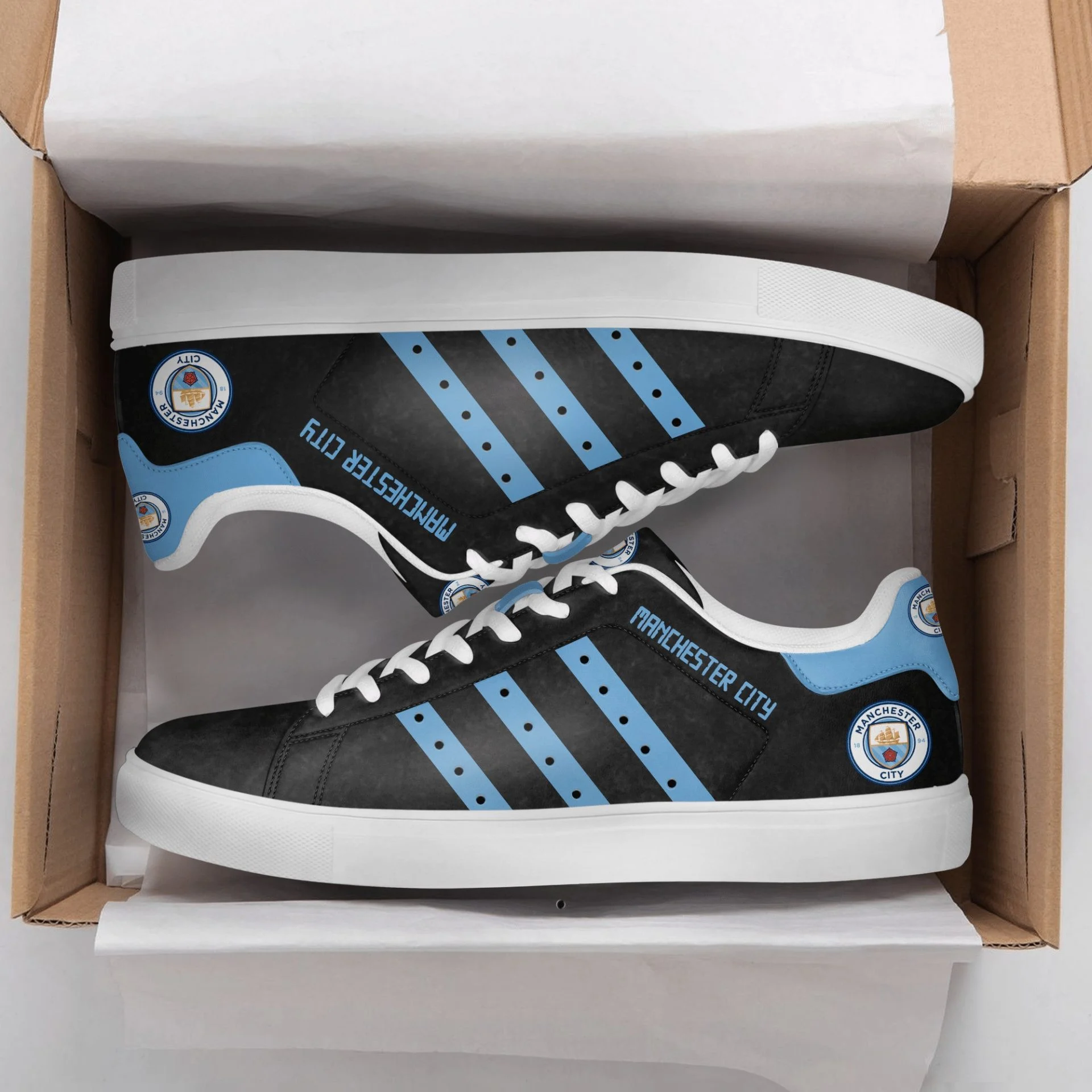 Manchester City Black Sky Blue Stan Smith Shoes for Ladies Men, Trendy Style Sneakers ST0801