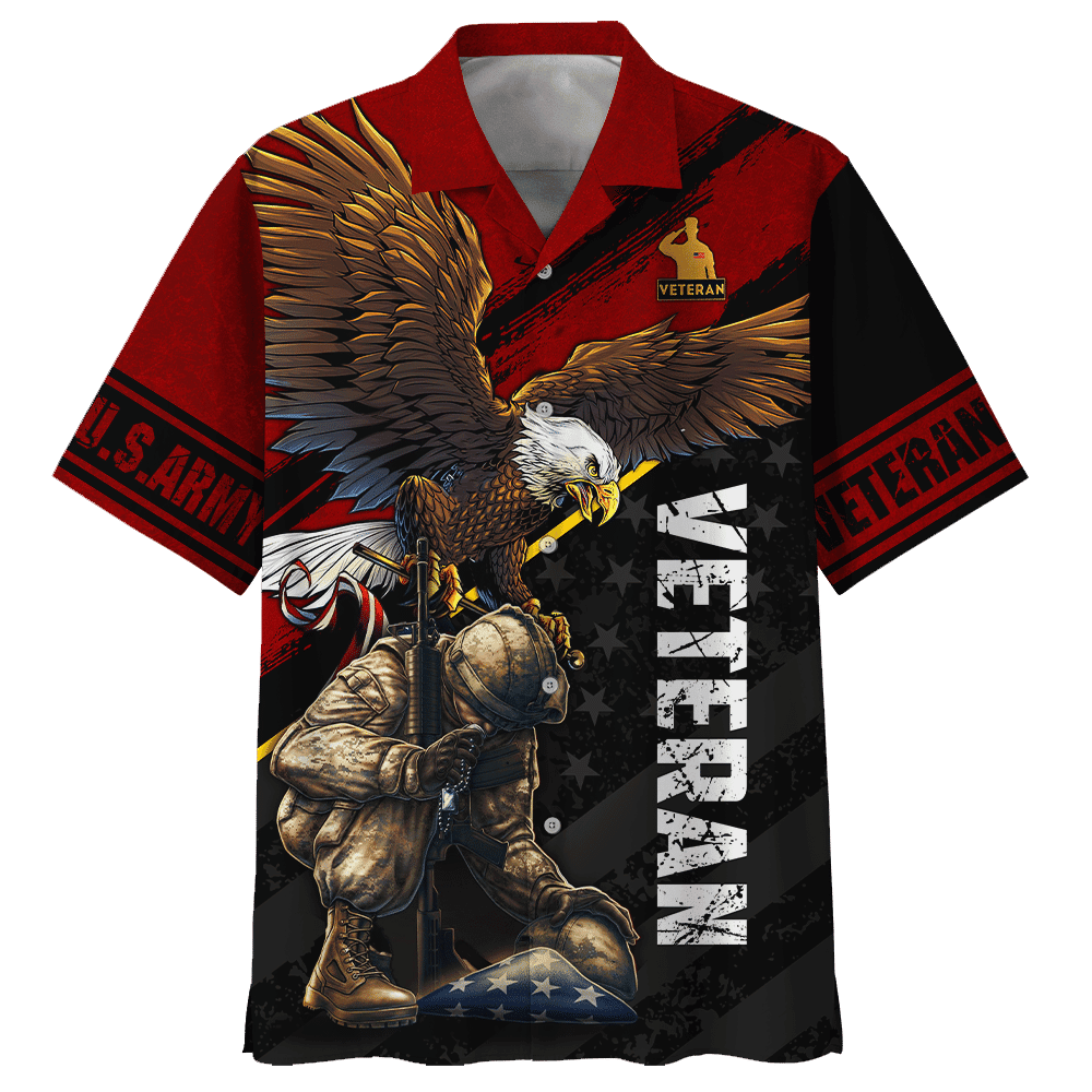 U.S Army Veteran Soldiers Red Black Hawaiian Shirt HW0601