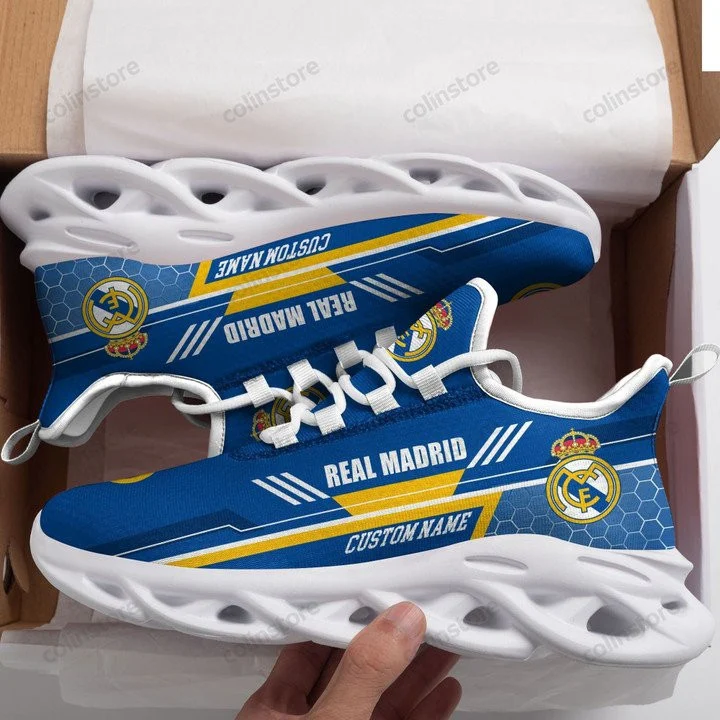Custom Real Madrid Custom Name Blue Yellow Max Soul Shoes for Men and Women MS0601