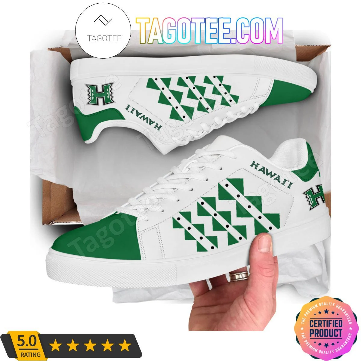 NCAA Hawaii Warriors White Green Stan Smith Shoes , Trendy Style Sneakers ST0801