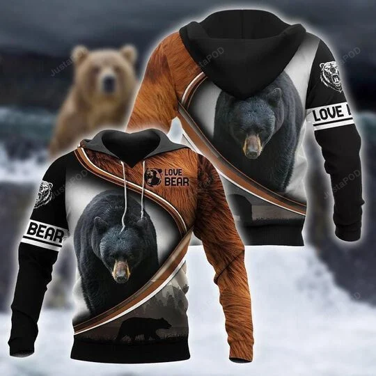 Bear Tan Black 3D All Over Printed Hoodie, Zip- Up Hoodie HZ0501
