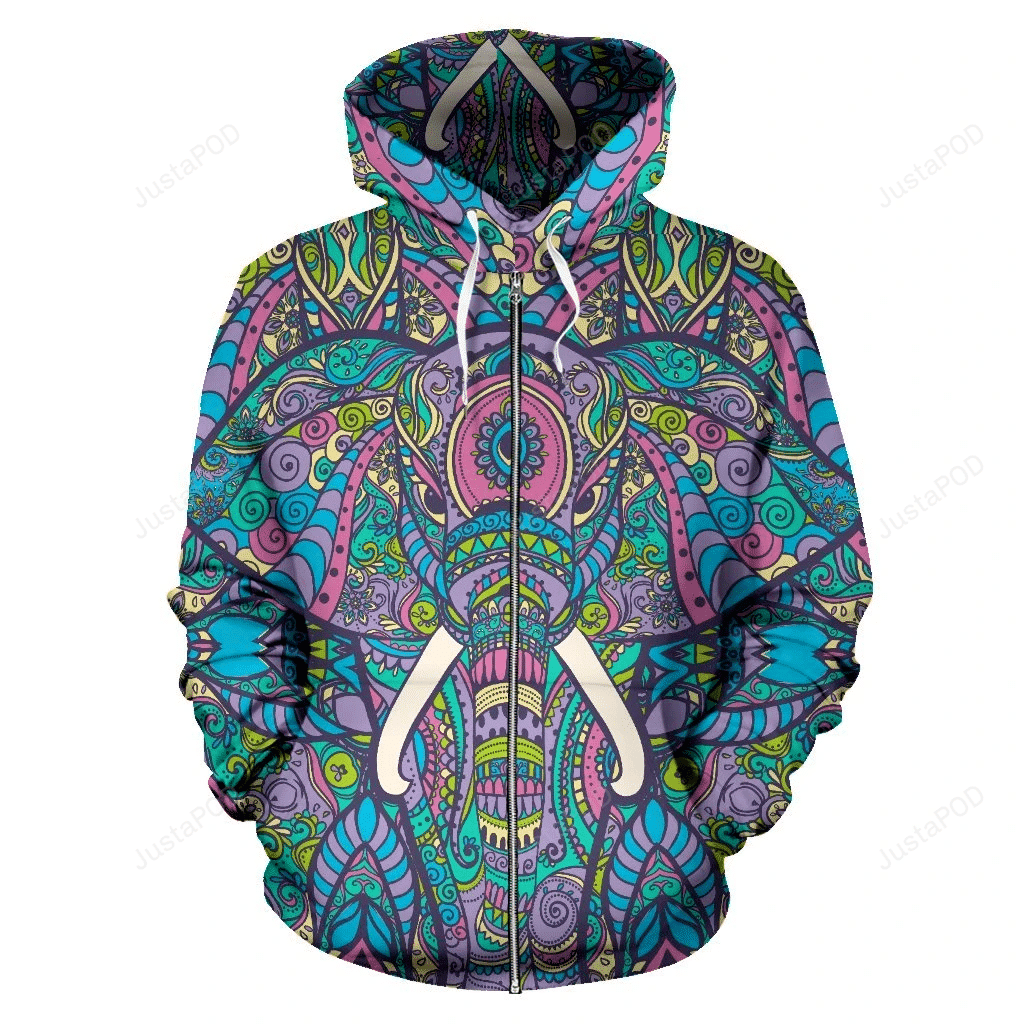 Elephant Colorful Indian 3D All Over Printed Hoodie, Zip- Up Hoodie HZ0501