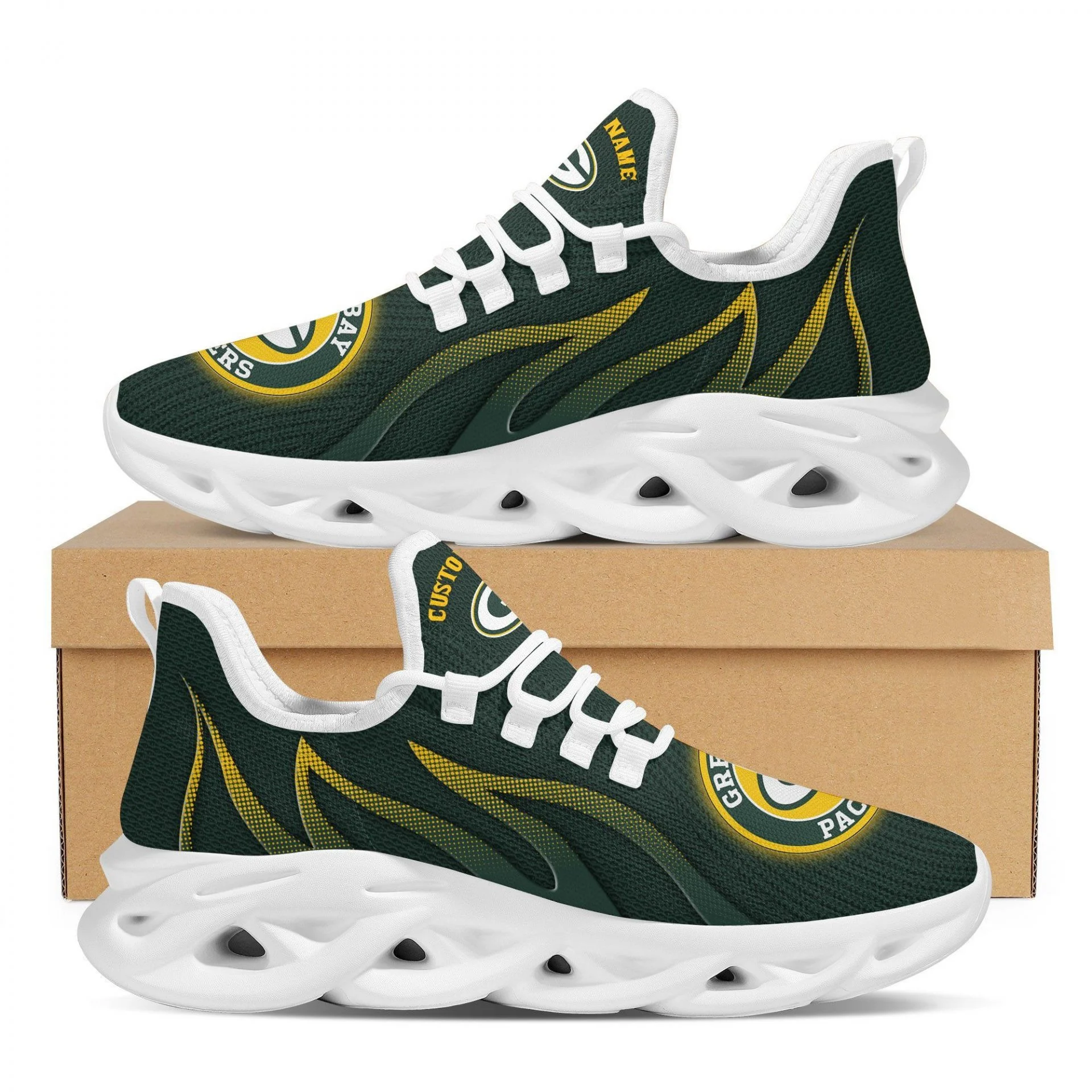 NFL Green Bay Packers Green Yellow Fire Max Soul Shoes for Women and Men MS0601