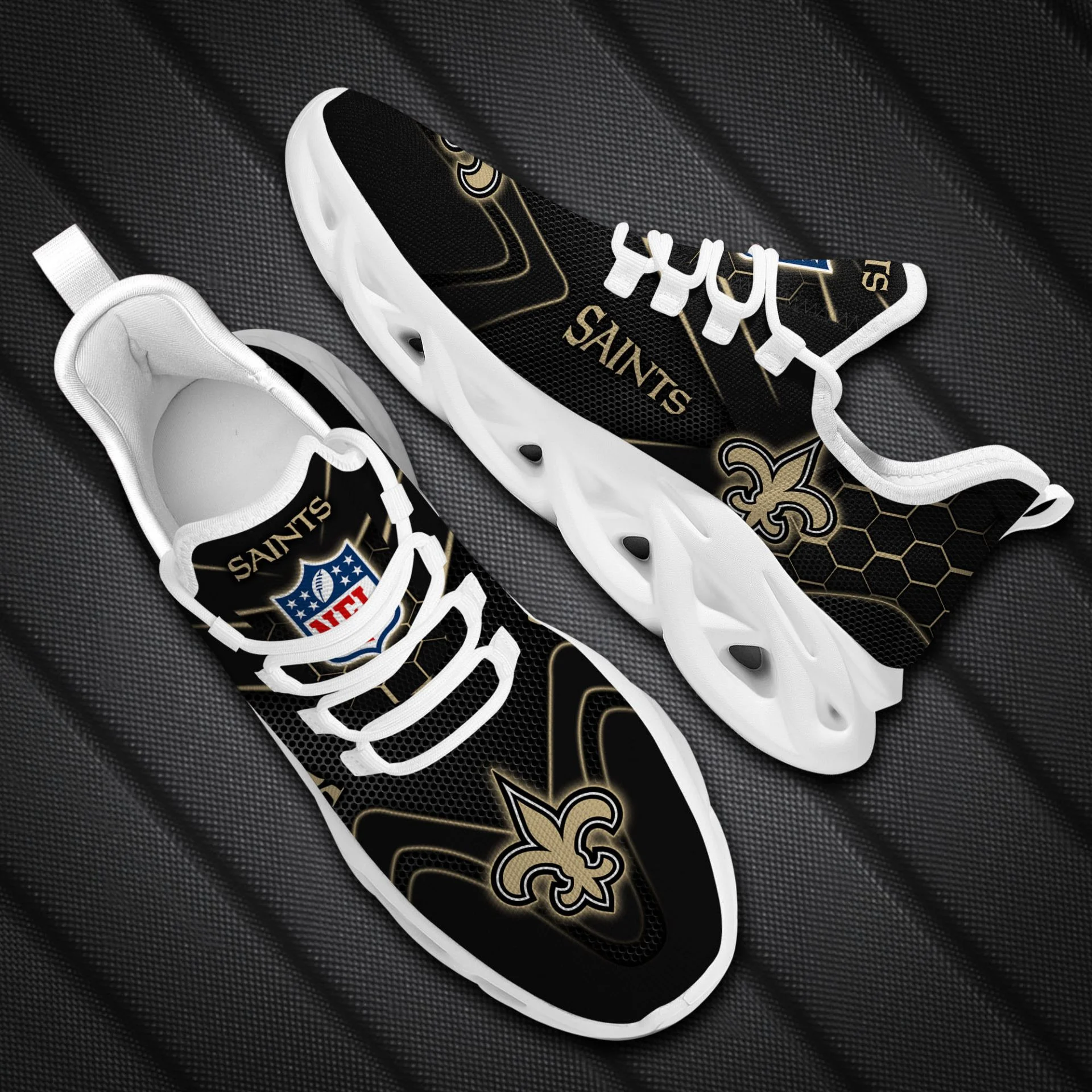 NFL New Orleans Saints Black Logo Sneaker Max Soul Shoes for Women and Men MS0601