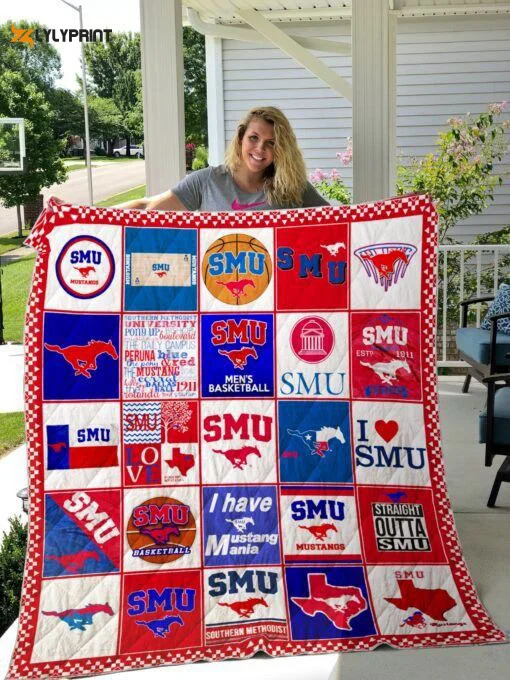 SMU Mustangs Quilt Blanket For Fans Home Decor Gift , Soft Quilt, King Size, All Season Cozy Quilt QB0901