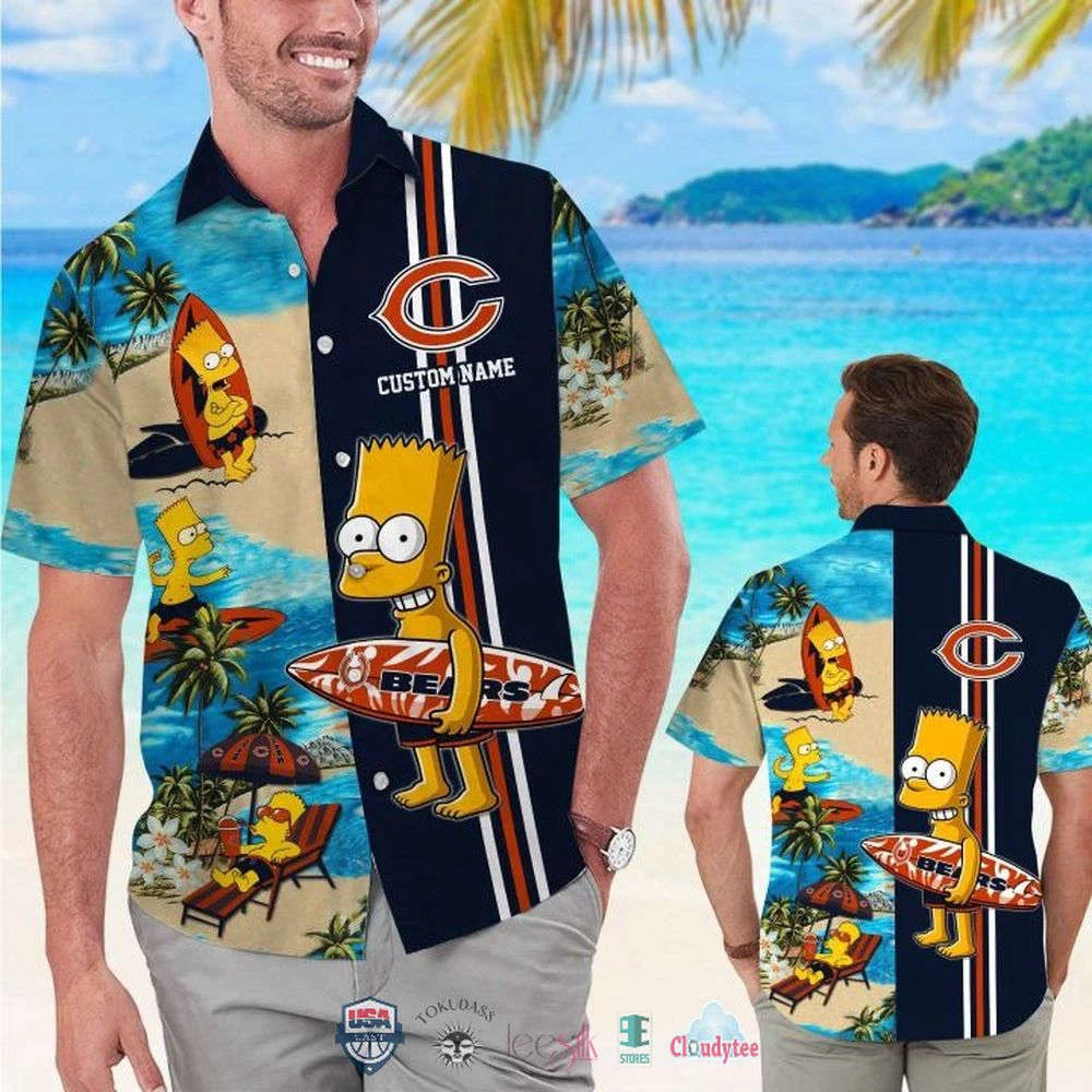 Custom Name Chicago Bears Bart Simpson Hawaiian Shirt For Men Women HW0601