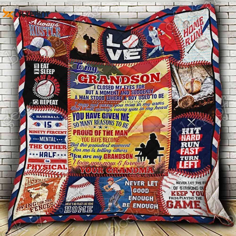 To My Grandson Baseball 3D Customized Quilt , Soft Quilt, King Size, All Season Cozy Quilt QB0901