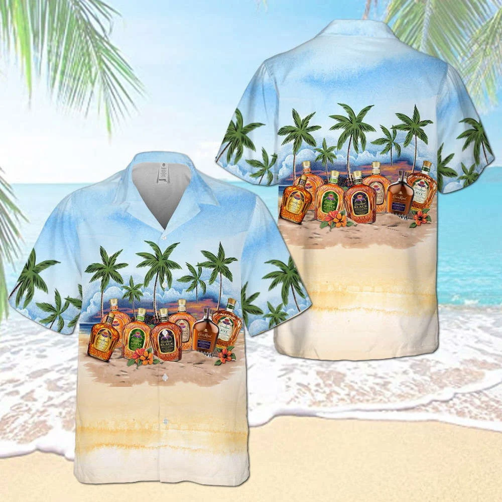 Crown Royal Collection Palm Tree Hawaiian Shirt Beach Holiday HW0601