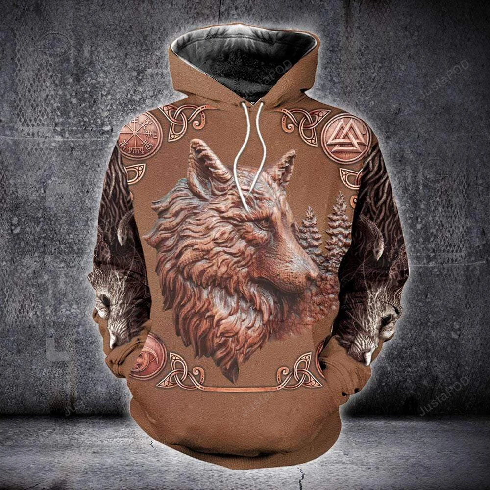 Amazing Wolf Sculpture Wooden Brown 3D All Print Hoodie, Zip- Up Hoodie HZ0501