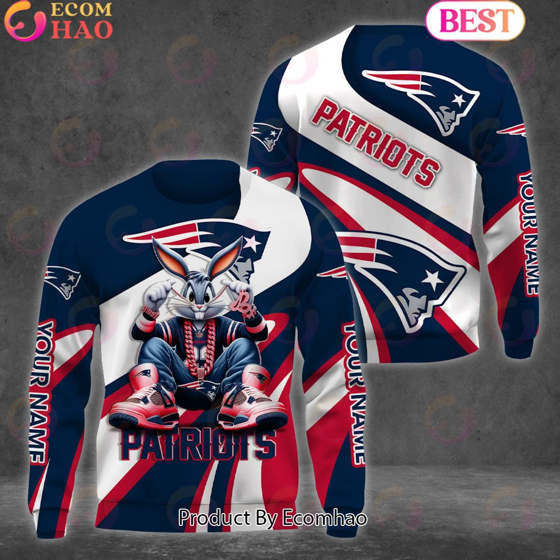 Custom Name New England Patriots Bugs Bunny Sport Clothing 3D Hoodie, Zip Hoodie, Man - Women, Warm, Premium Quality HZ0501