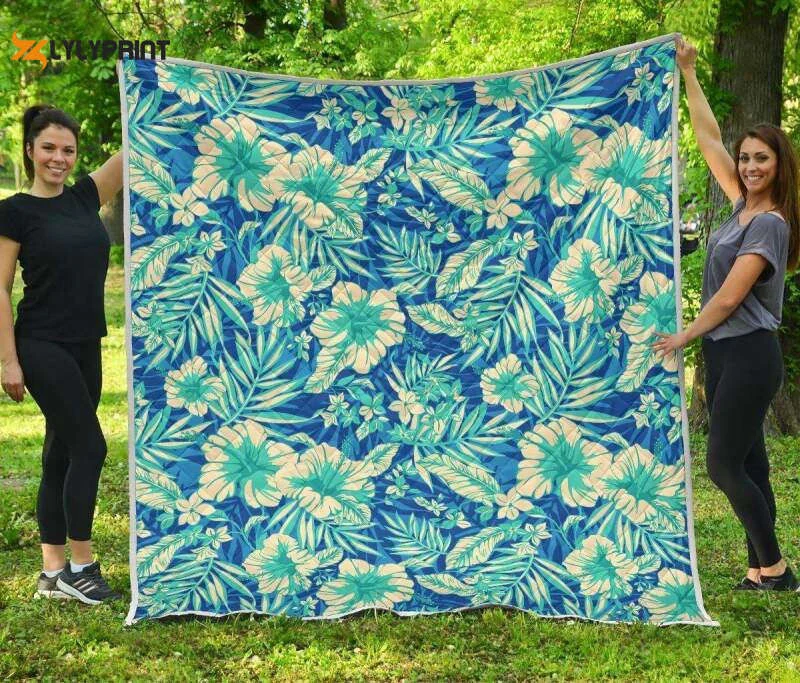 Blue Blossom Tropical 3D Customized Quilt , Soft Quilt, King Size, All Season Cozy Quilt QB0901