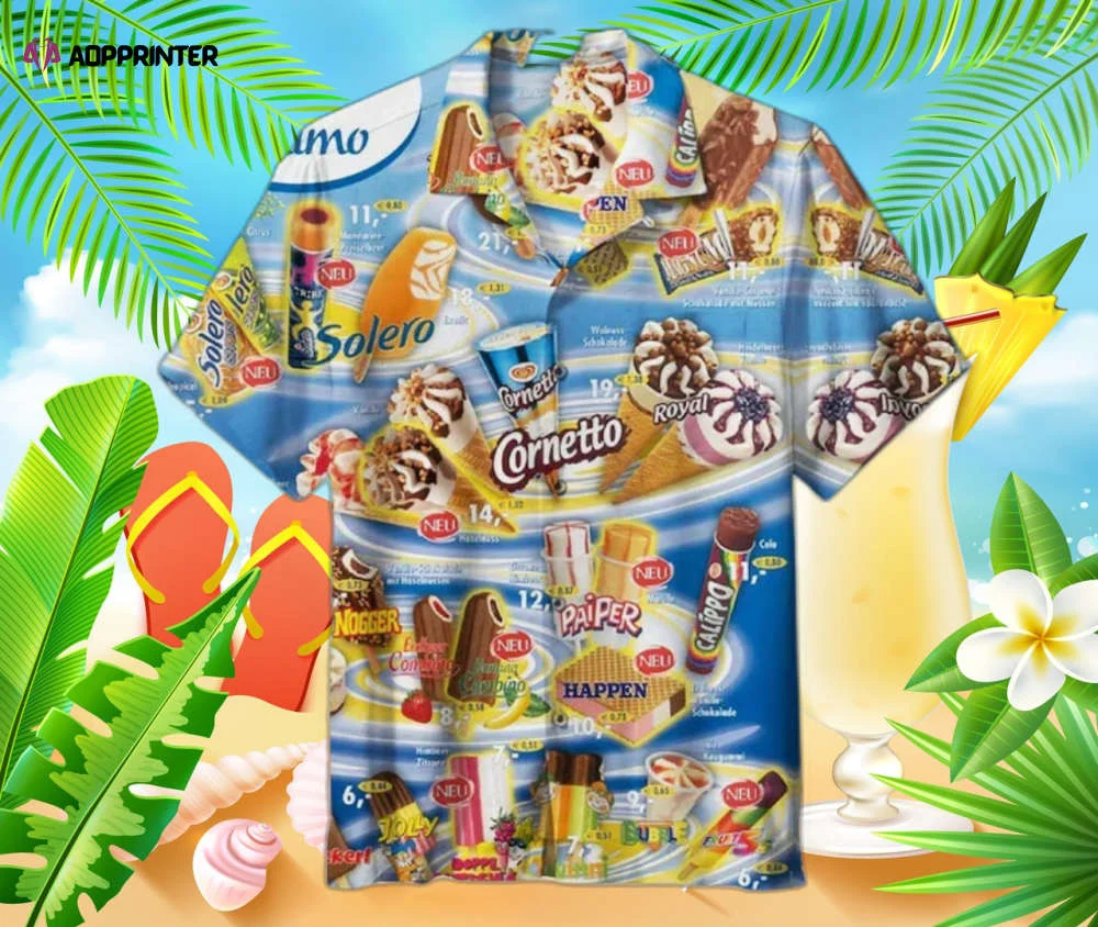 Ice Cream Cornetto Hawaiian Shirt, Men's 3d Hawaiian Shirt For The Summer Beach Vibes HW0601