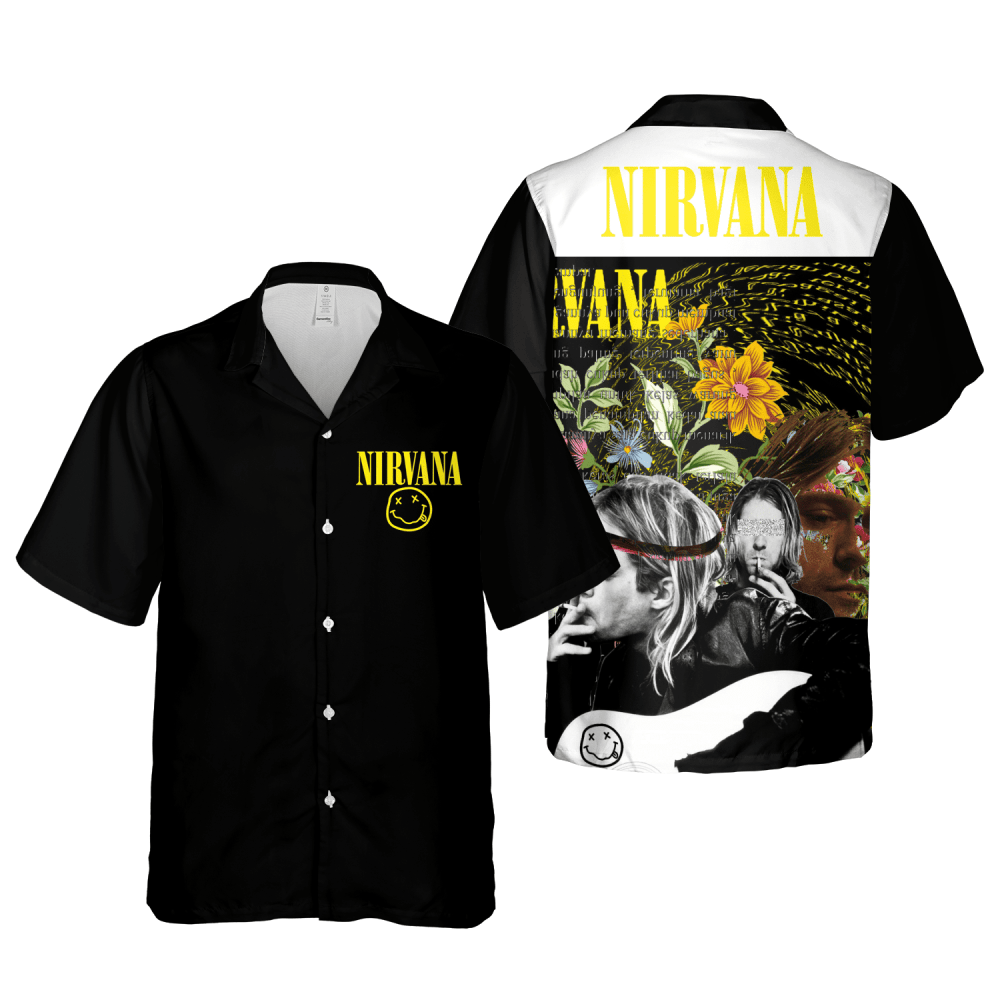 Nirvana Merch Kurt Cobain And Flowers Art Cuban Shirt Premium Unique Hawaiian Shirt HW0601