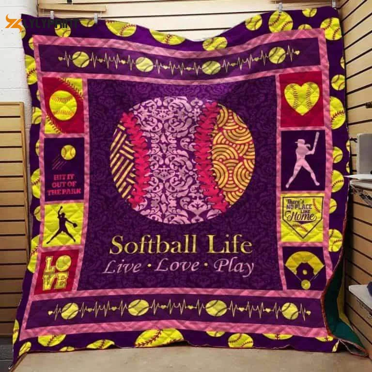 Softball Live Love Play 3D Customized Quilt Blanket For Fans Home Decor Gift ,  Soft Quilt, King Size, All Season Cozy Quilt QB0901