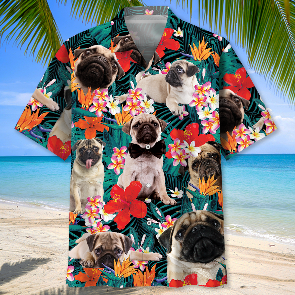 Pug Floral Hawaiian Shirt, Gift For Men Women HW0601