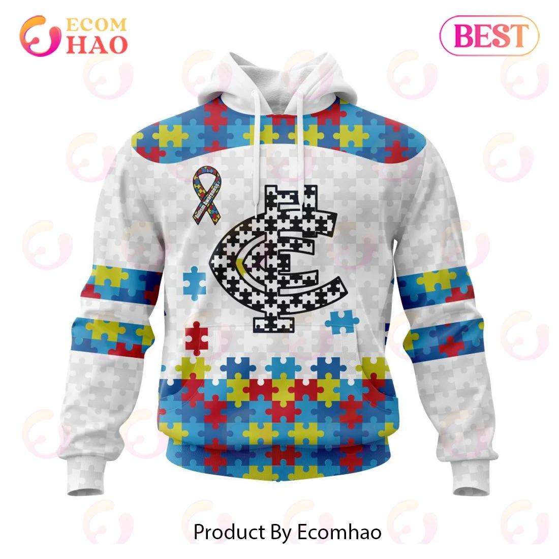 AFL Carlton Football Club Autism Awareness Personalized Name & Number 3D Hoodie, Zip Hoodie, Man - Women, Warm, Premium Quality HZ0501