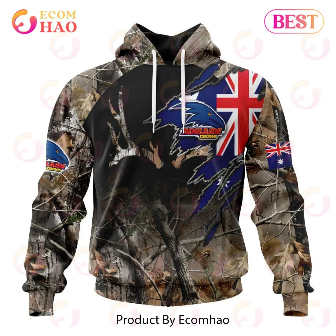 AFL Adelaide Crows Special Camo Realtree Hunting 3D Hoodie, Zip Hoodie, Man - Women, Warm, Premium Quality HZ0501