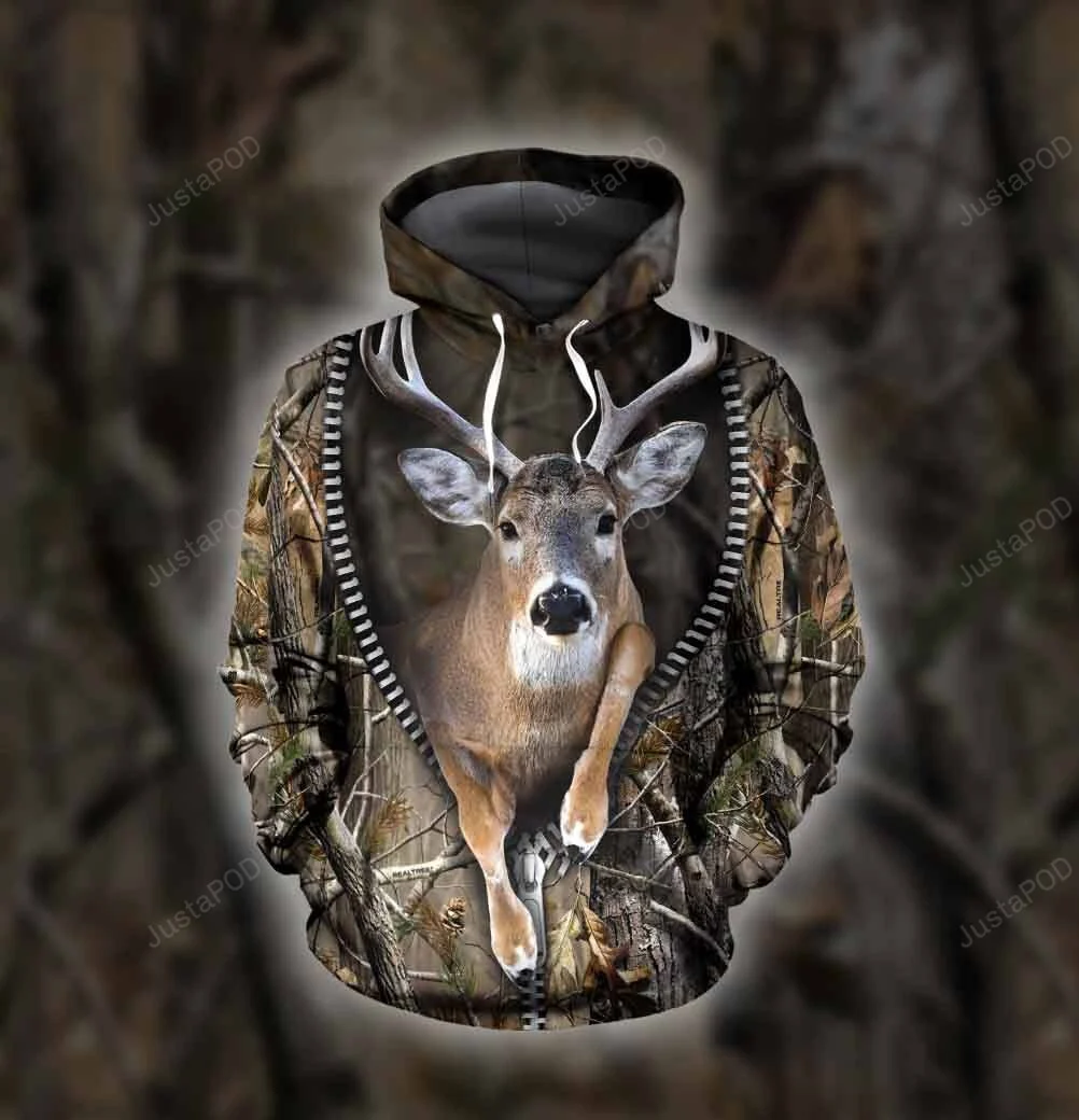 Awesome Deer Camo Brown Hunting 3D All Print Hoodie, Zip- Up Hoodie HZ0501