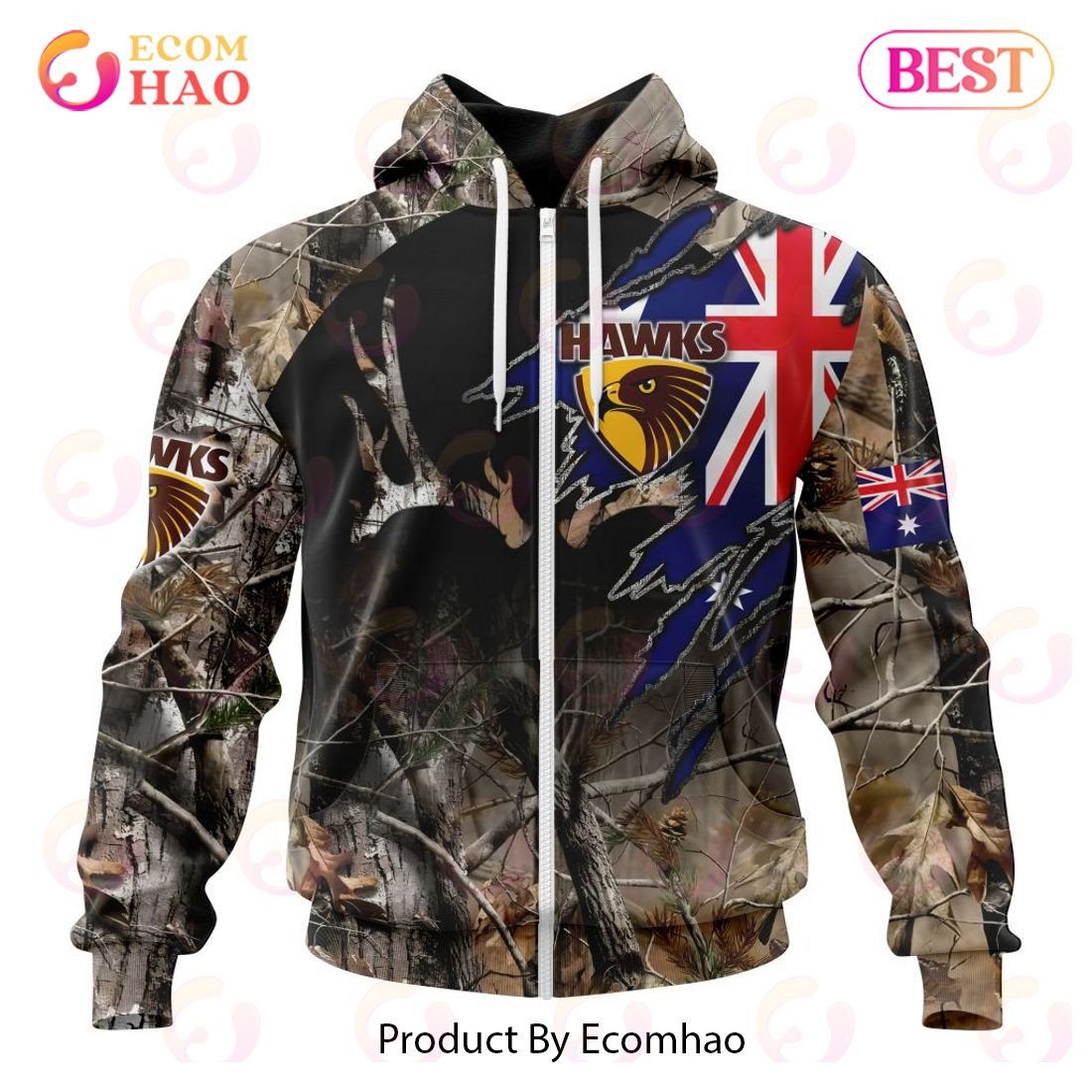 AFL Hawthorn Football Club Special Camo Realtree Hunting 3D Hoodie, Zip Hoodie, Man - Women, Warm, Premium Quality HZ0501
