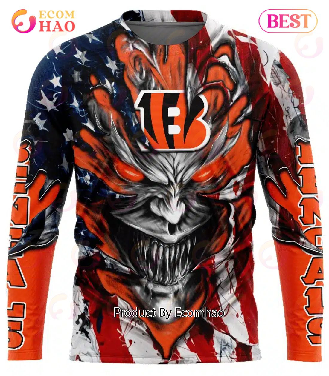 Cincinnati Bengals Demon Face American Flag 3D Unisex Hoodie, Zip Hoodie, Man - Women, Warm, Premium Quality HZ0501