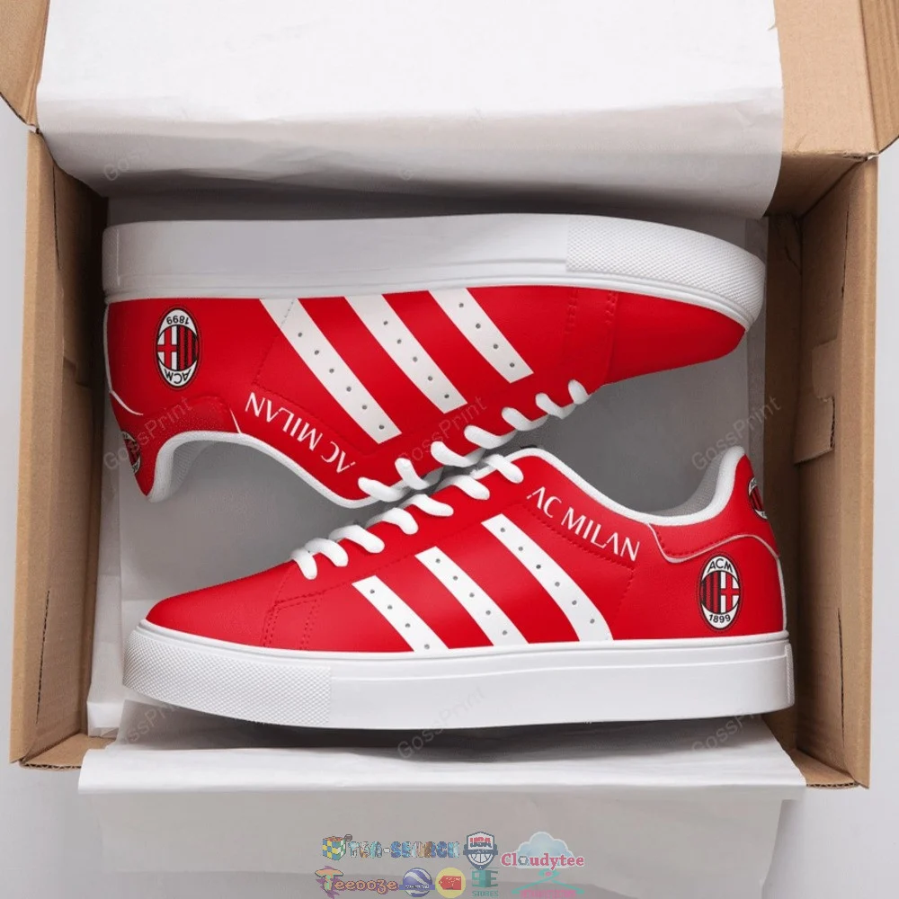 AC Milan Red White Line Stan Smith Shoes Unisex, Trendy Style Sneakers ST0801