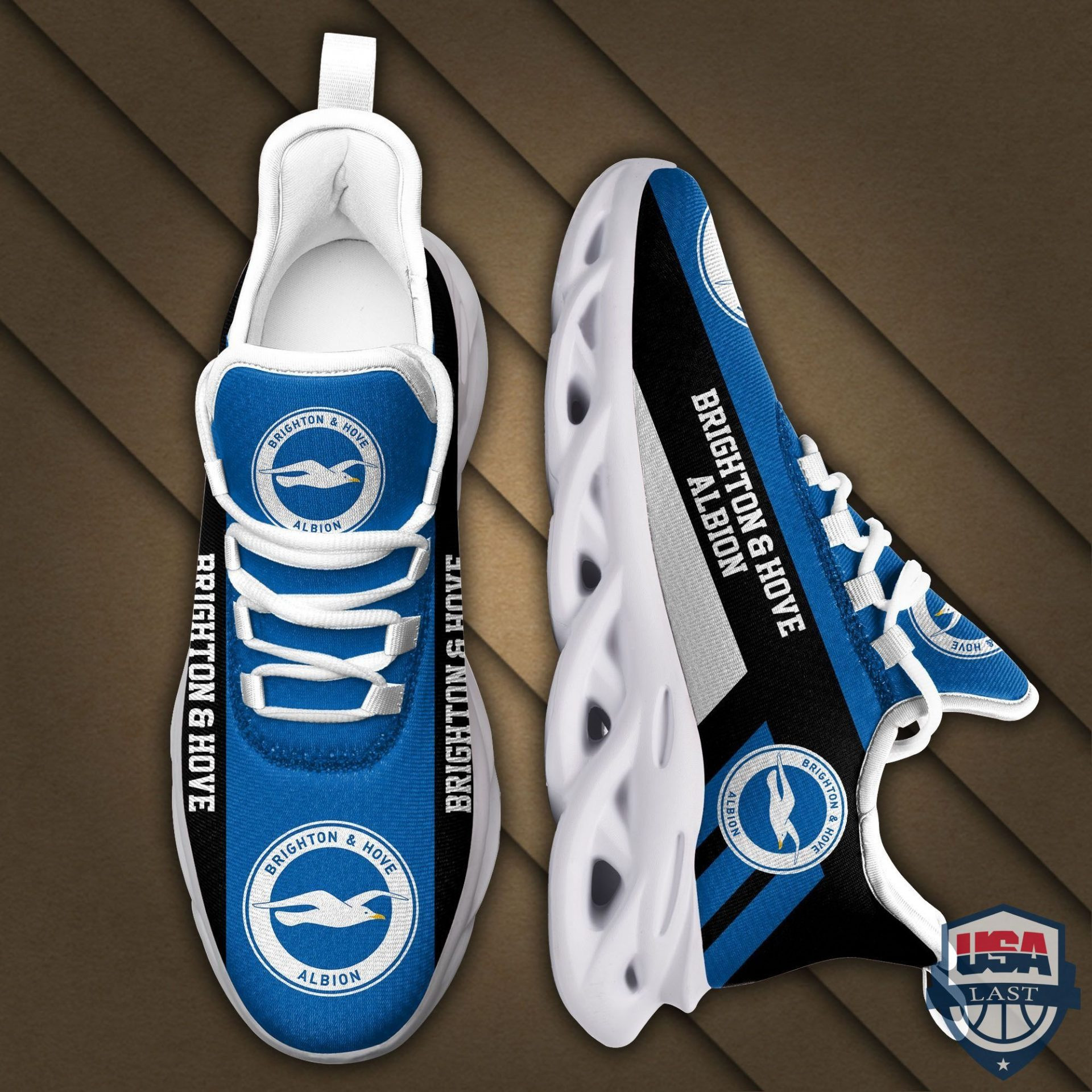 Custom Brighton Hove Albion FC Blue Black Max Soul Shoes for Men Women MS0601