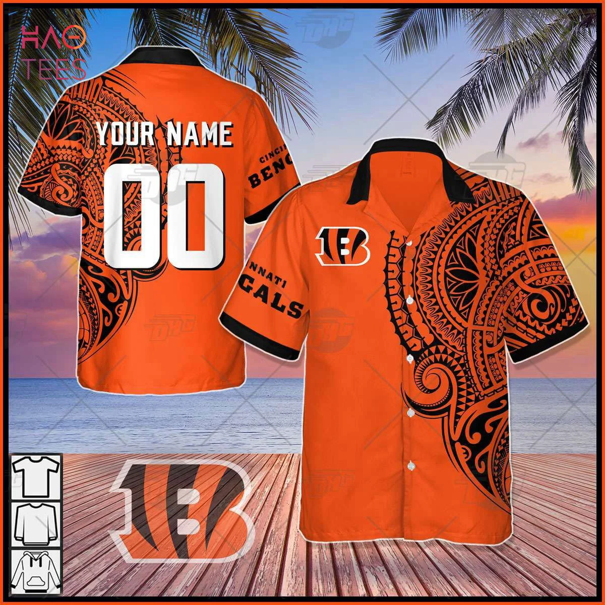 Personalize NFL Cincinnati Bengals Polynesian Tattoo Design Hawaiian Shirt HW0601