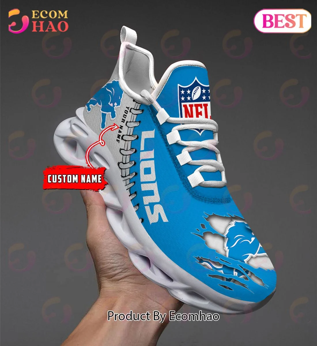 Detroit Lions Max Soul Shoes Custom Name  Unisex sneakers MS0601