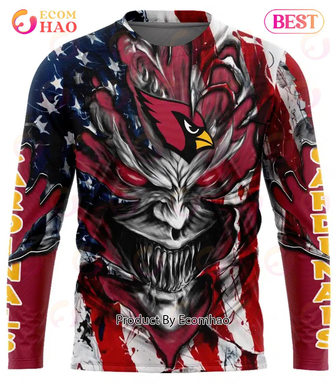 Arizona Cardinals Demon Face American Flag 3D Unisex Hoodie, Zip Hoodie, Man - Women, Warm, Premium Quality HZ0501