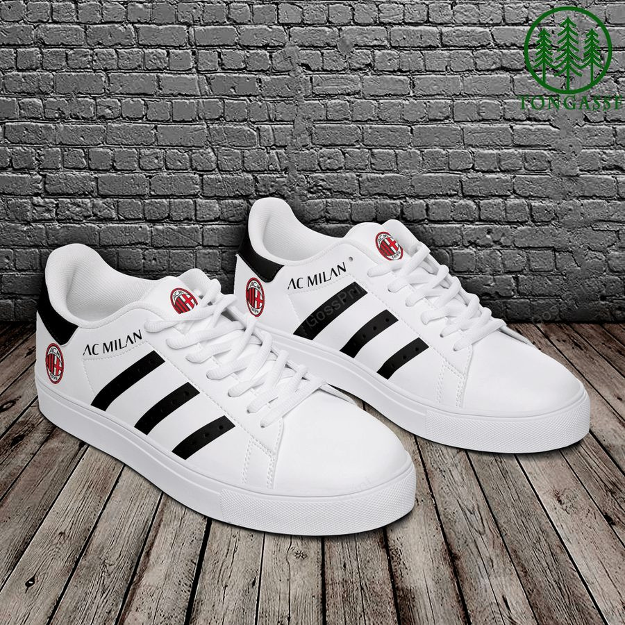 AC Milan White Black Line Stan Smith Shoes Unisex, Trendy Style Sneakers ST0801