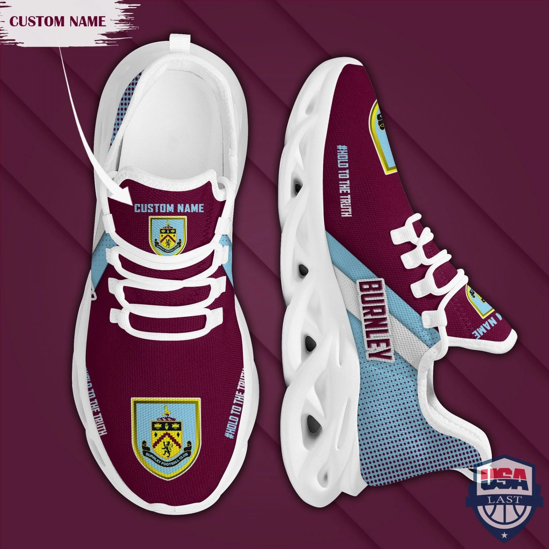 Burnley FC Custom Name Brown Blue Max Soul Shoes Women Men MS0601