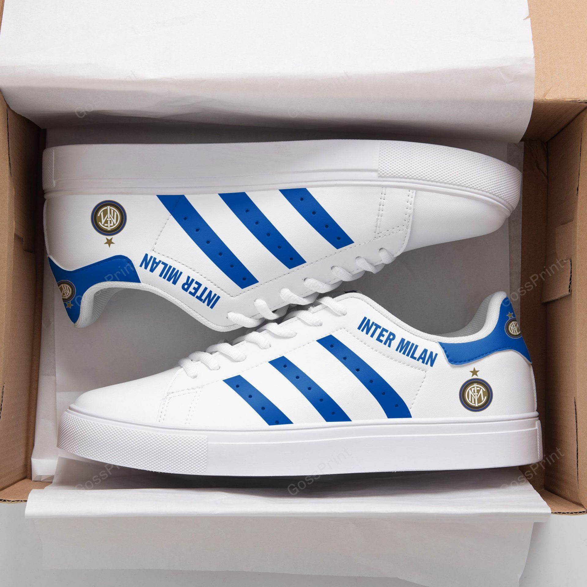 Inter Milan White Blue Stan Smith Shoes Ladies Men, Trendy Style Sneakers ST0801