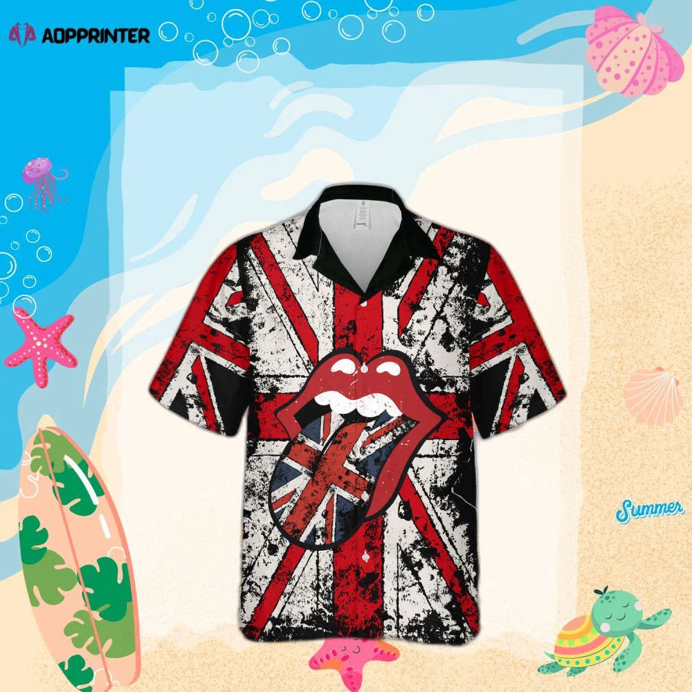The Rolling Stones United Kingdoms Flag Pattern Hawaiian Shirt HW0601