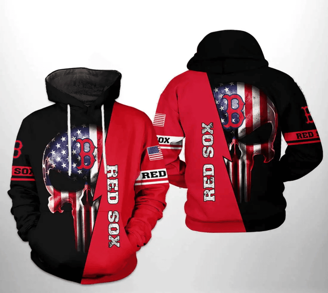 Show Your Team Spirit with Boston Red Sox US Flag Skull 3D Hoodie Zipper Hoodie AOP Shirt HZ0501