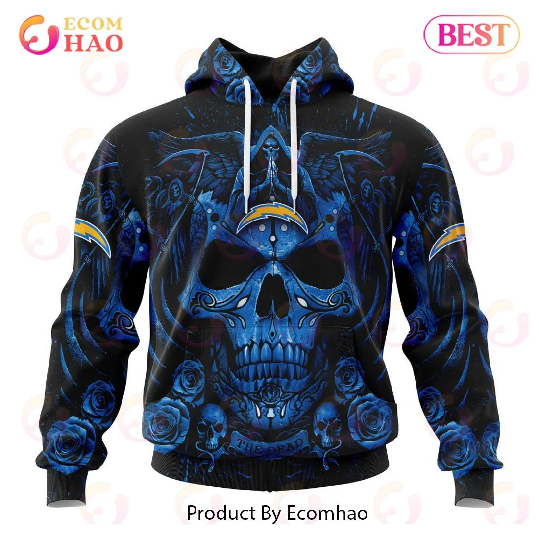 Best Los Angeles Chargers Special Design With Skull Art 3D Hoodie Limited Edition, Zip Hoodie, Man - Women, Warm, Premium Quality HZ0501
