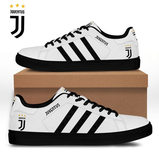 Juventus FC White Black Stan Smith Shoes Unisex, Trendy Style Sneakers ST0801