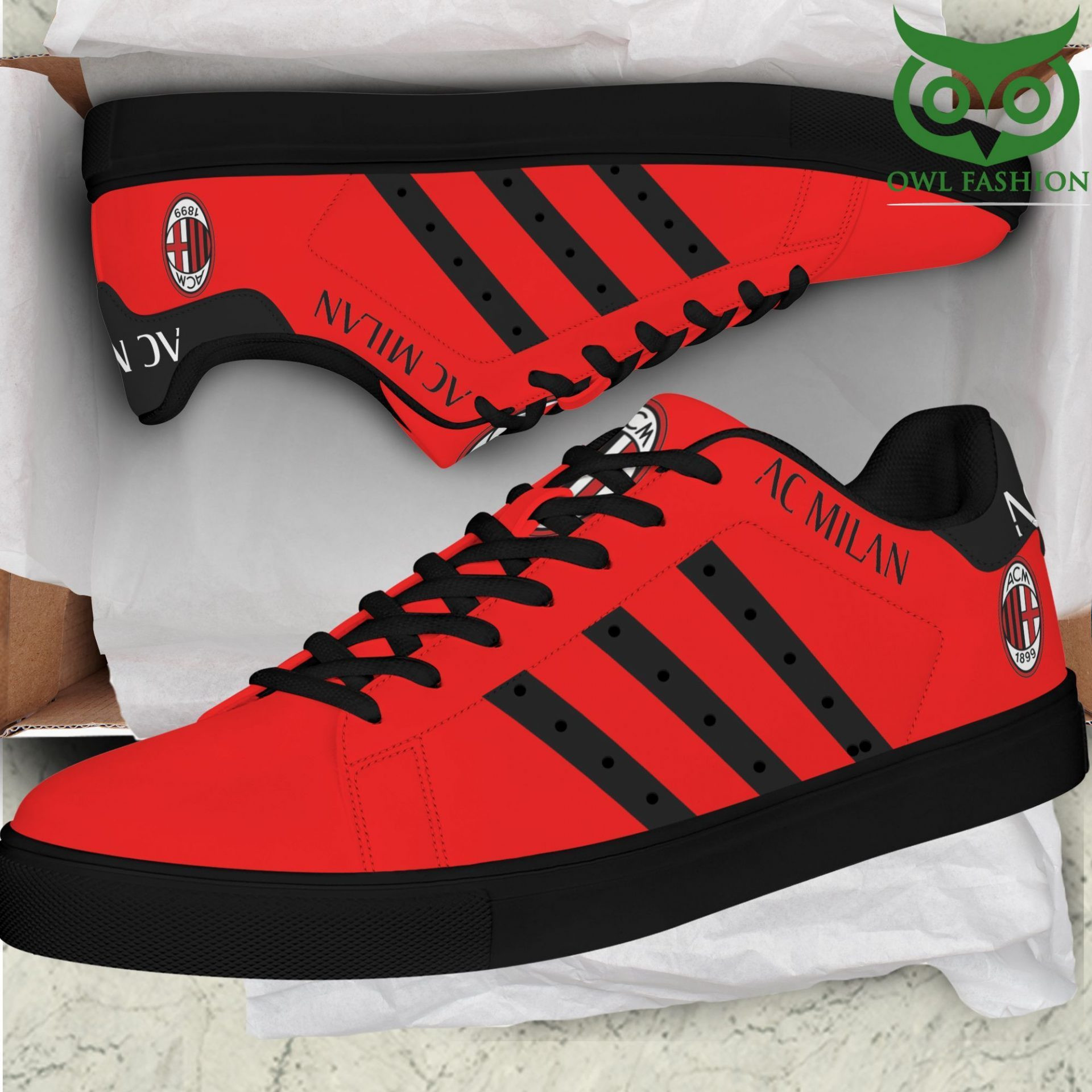 AC Milan Red Black Version Stan Smith Shoes Unisex, Trendy Style Sneakers ST0801